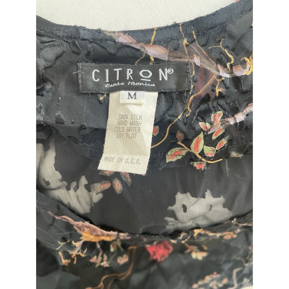 Citron Santa Monica Vintage 90s Sheer Silk Black Velvet Midi Dress - Picture 3 of 4